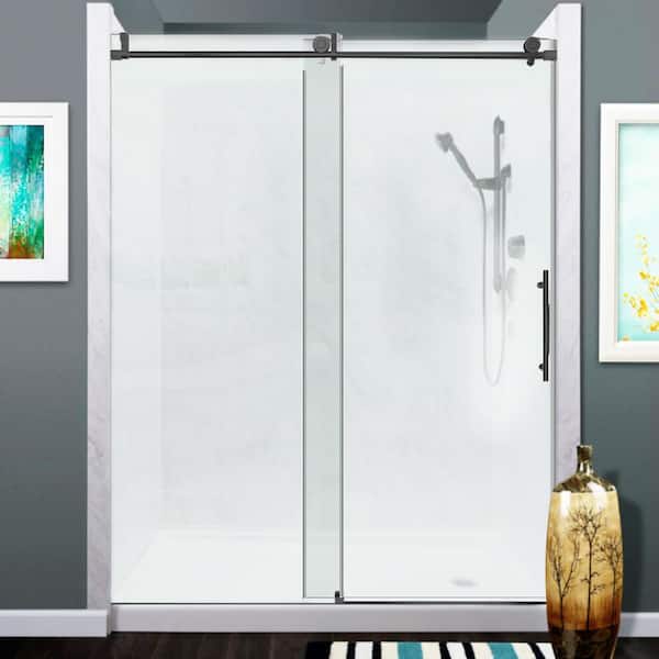 ANGELES HOME 60 in. W x 76 in. H Trackless Frameless Soft Close Single