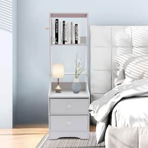 2-Drawers Modern Style White Nightstand and 2-Storage Shelves 44.88 in. H x 11.81 in. W