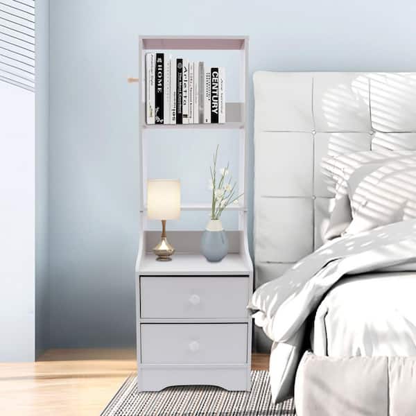 YIYIBYUS 2-Drawers Modern Style White Nightstand and 2-Storage Shelves 44.88 in. H x 11.81 in. W