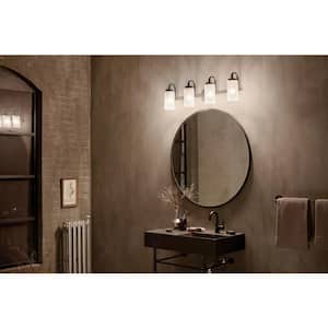 Kennewick 32 in. 4-Light Black Traditional Bathroom Vanity Light with Etched Glass