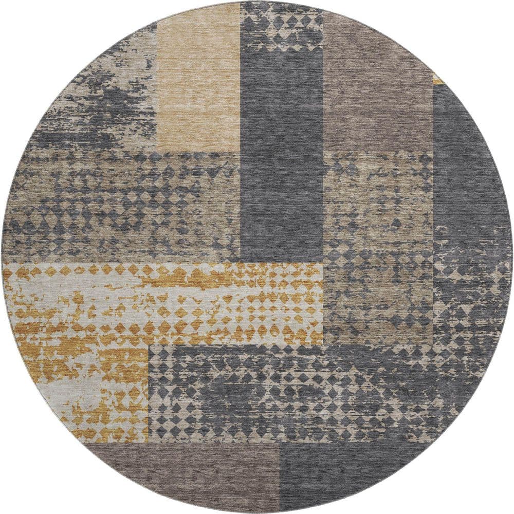 Mayfield Premium Machine Washable Abstract AMF941 Coffee 8 ft. x 8 ft. Round Rug price history on PriceWatchPro