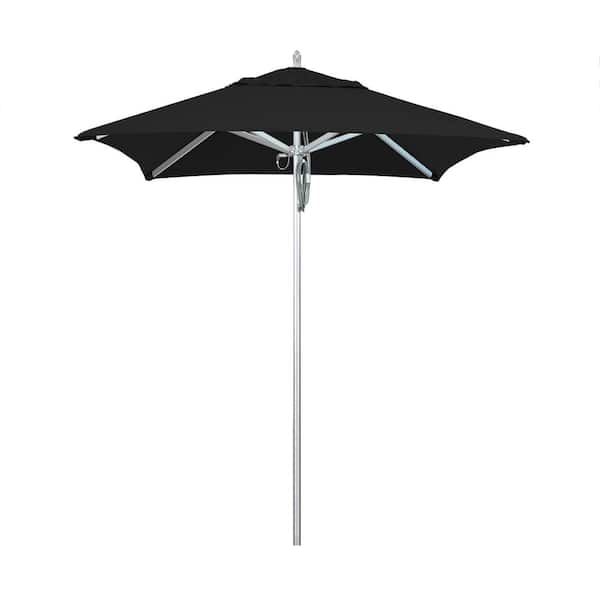 California Umbrella 6 ft. Silver Aluminum Commercial Market Patio Umbrella with Pulley Lift in Black Sunbrella