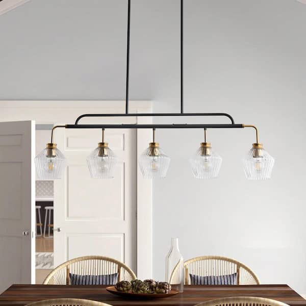 Modern 43.31 in. 5-Light Linear Chandelier Kitchen Island Ceiling Hanging Light with Clear Glass Shades