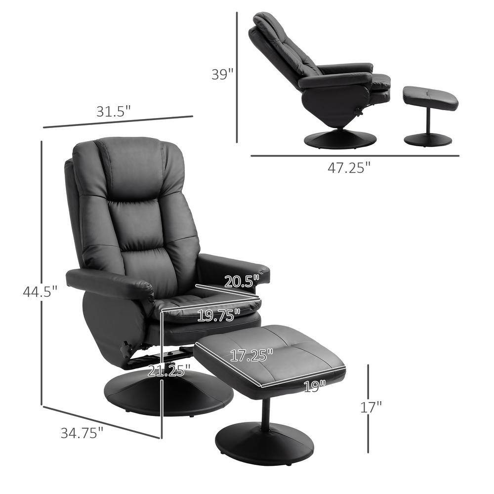 Black Faux Leather Swivel Recliner with Ottoman