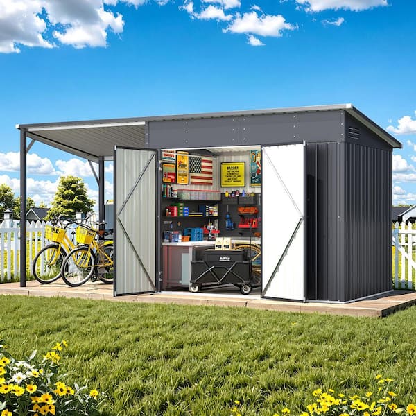 14 ft. W x 6 ft. D Metal Outdoor Open-Sided Storage Shed and Hardtop Gazebo Combo (84 sq. ft.)