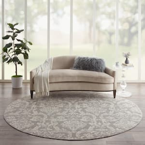 Jubilant Grey 8 ft. x 8 ft. Floral Transitional Round Area Rug