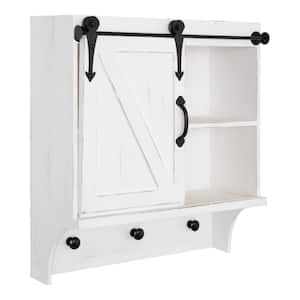 Cates 8 in. x 18 in. x 20 in. White MDF Floating Decorative Cubby Wall Shelf With Hooks Without Brackets