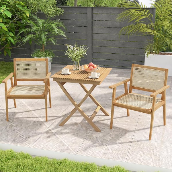 FORCLOVER 27.5 in. Indonesia Teak Patio Side Table with