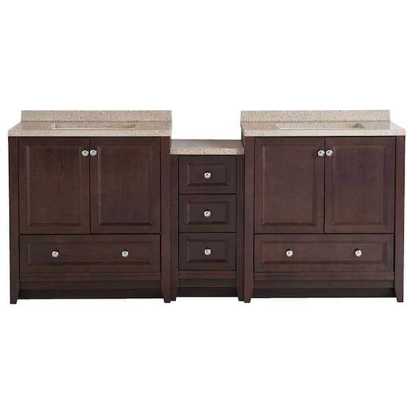 Delridge Bath Suite with 2 - 31 in. W Bath Vanities with Vanity tops and Linen Tower in Chocolate