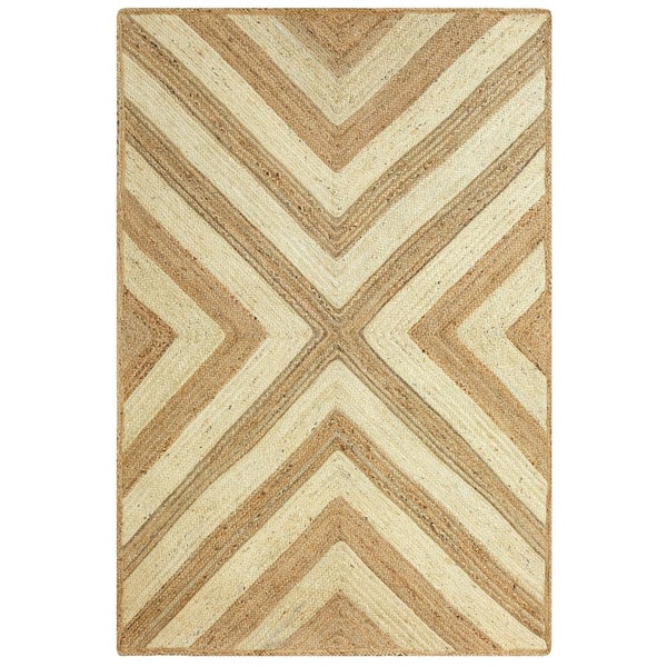 Jute White 6 ft. x 9 ft. Geometric Jute Area Rug