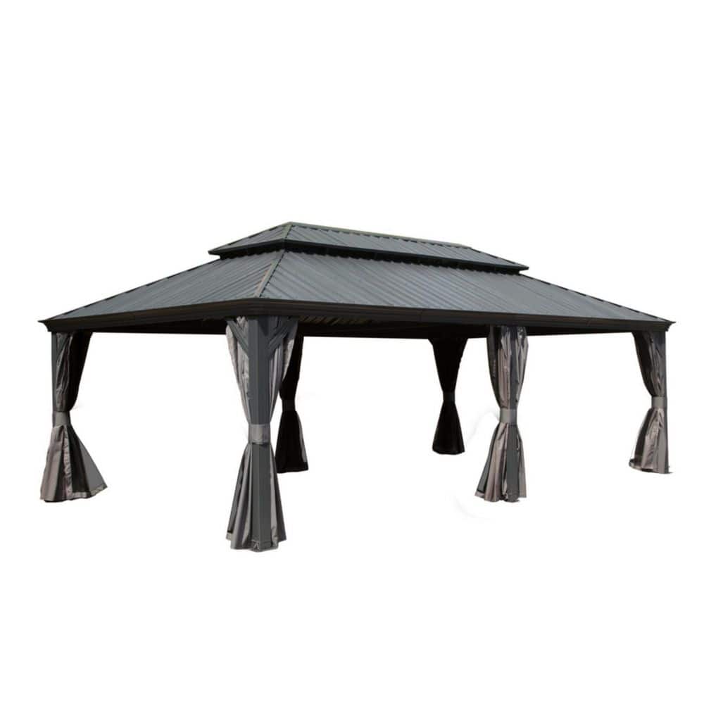 14 ft. x 24 ft. Outdoor Gazebo w/ Galvanized Steel Double Roof, Aluminum Frame, Gutter System, Curtain and Netting, Gray price history on PriceWatchPro