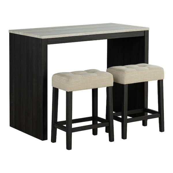 Furniture of America Tarr 3-Piece Rectangular Black Wood Top Dining Room Set with Biscuit-Tufted Seat (Seats 2)