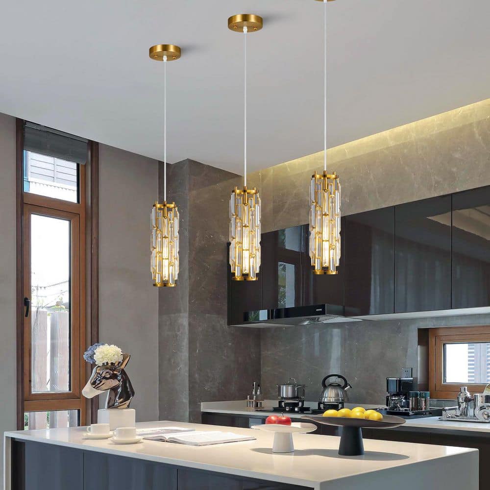 Home Lighting 60W 1-Light Gold Modern Crystal Pendant Light Adjustable for Kitchen Island, 1Pack price history on PriceWatchPro