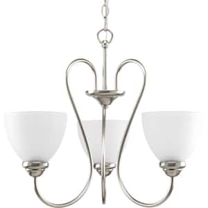 Heart Collection 3-Light Brushed Nickel Etched Glass Farmhouse Chandelier Light