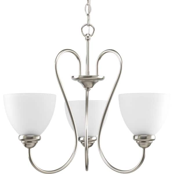 Progress Lighting Heart Collection 3-Light Brushed Nickel Etched Glass Farmhouse Chandelier Light