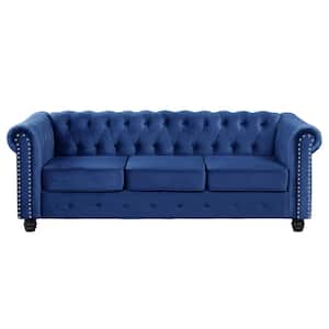 82 in. Round Arm 3-Seater Removable Cushions Sofa in Blue
