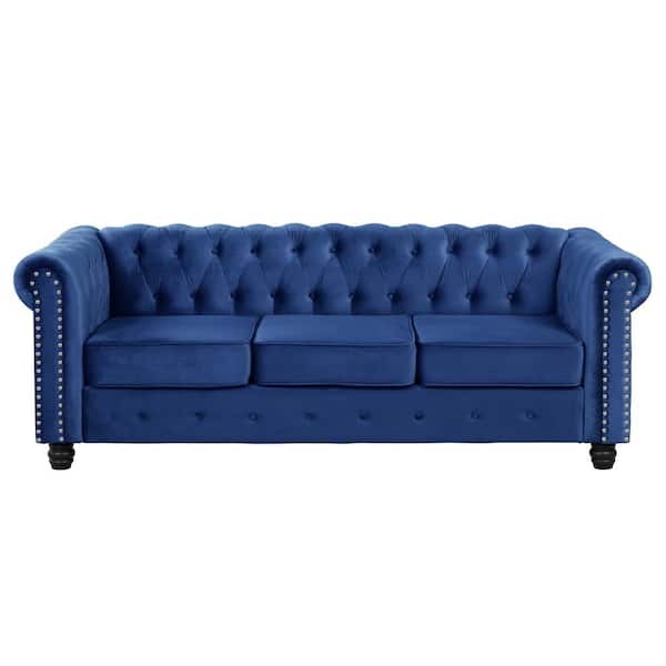 Morden Fort 82 in. Round Arm 3-Seater Removable Cushions Sofa in Blue