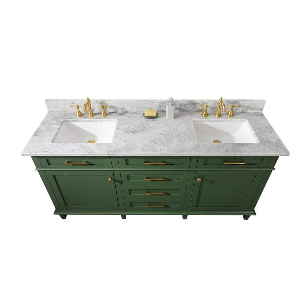 Vogue Green Double Sink 72" Vanity with Carrara Marble Top