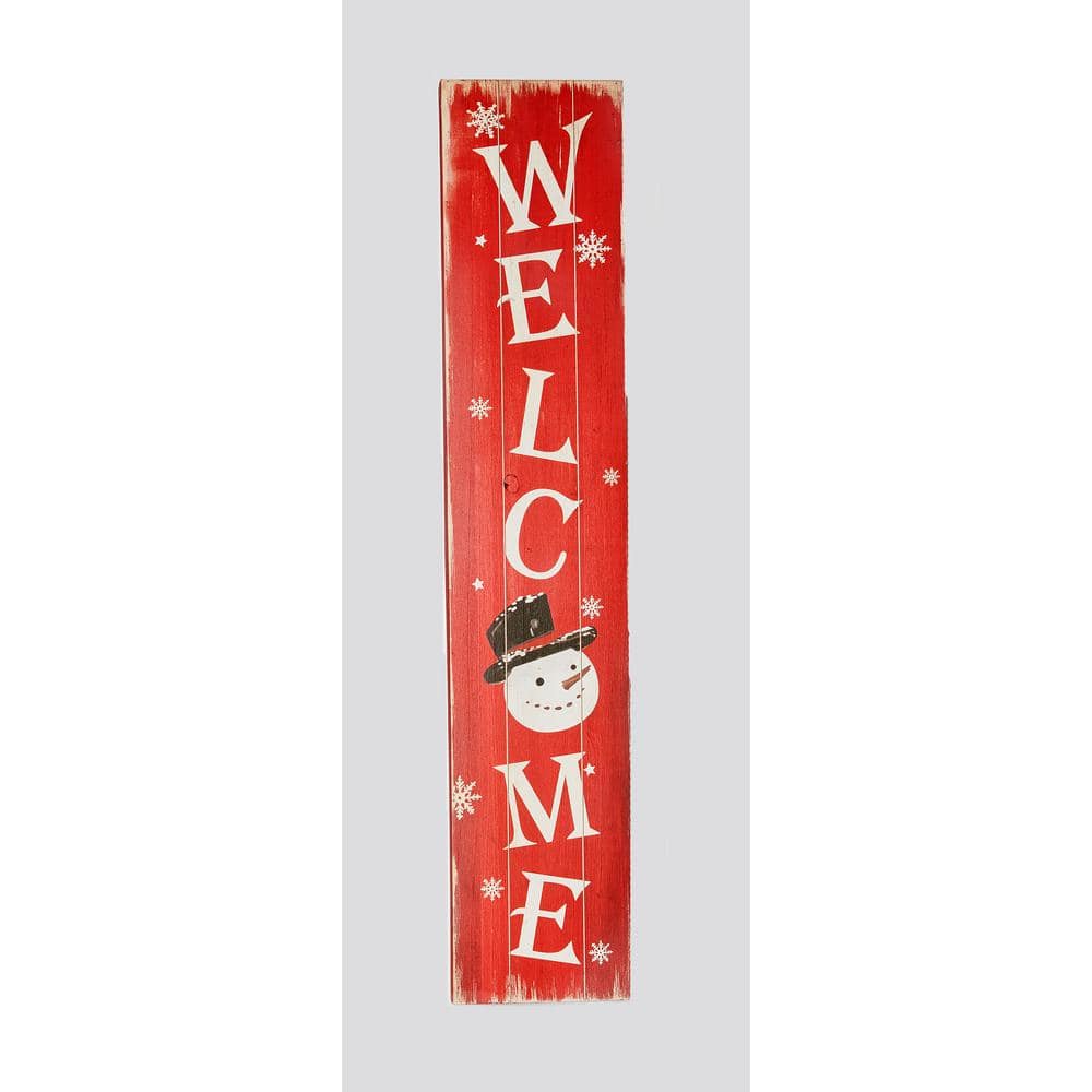 40 in. Wood Snowman Welcome Porch Sign