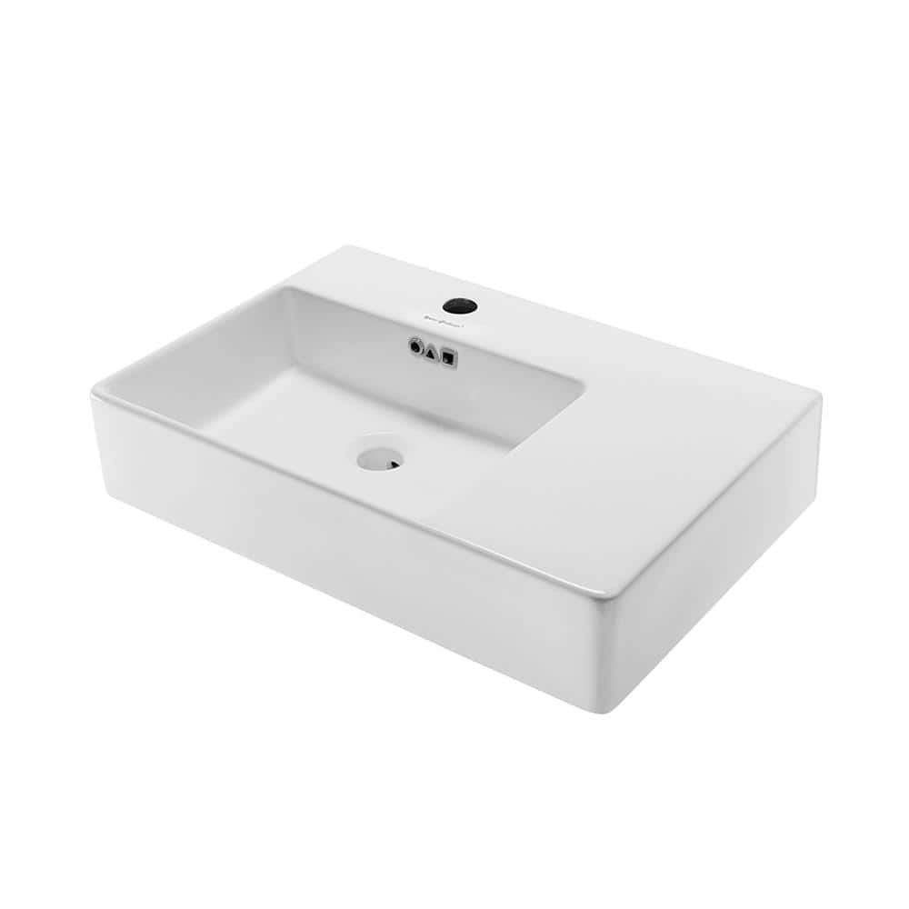 Swiss Madison St. Tropez White Ceramic Wall-mount Rectangular Modern Bathroom  Sink (23.62-in x 16.54-in) at