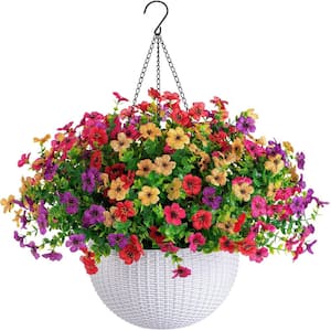 12 in. H Artificial Hanging Flowers in 12 in. Basket, Spring Summer Decoration Flowers, Mixed Color