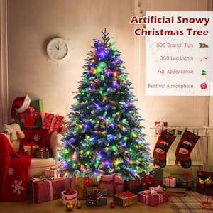 6 ft. Pre-Lit Snowy Christmas Hinged Tree 11 Flash Modes with 350 Multi-Color Lights