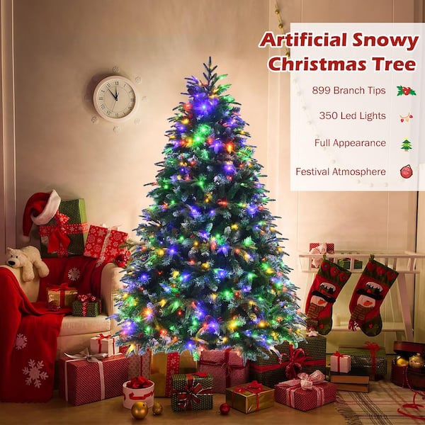 6 ft. Pre-Lit Snowy Christmas Hinged Tree 11 Flash Modes with 350 Multi-Color Lights