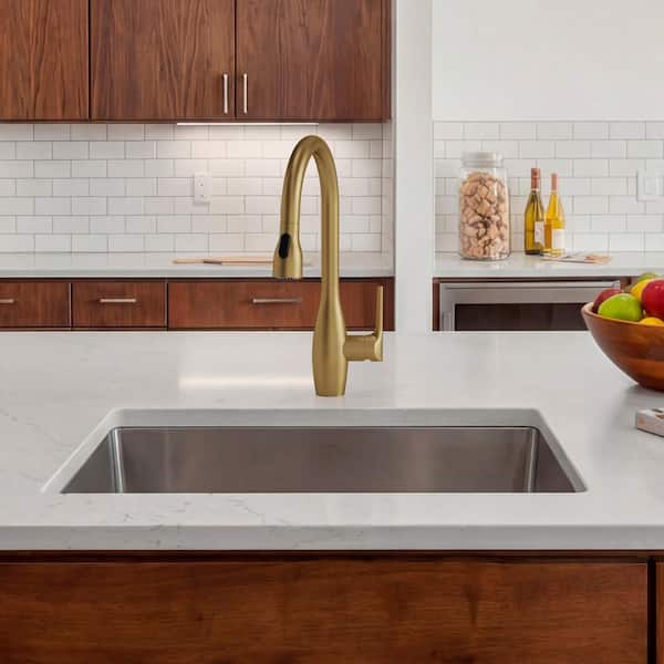 16.6 in. H Pull Down Sprayer Kitchen Faucet with 360° Spout Swivel in Brushed Gold