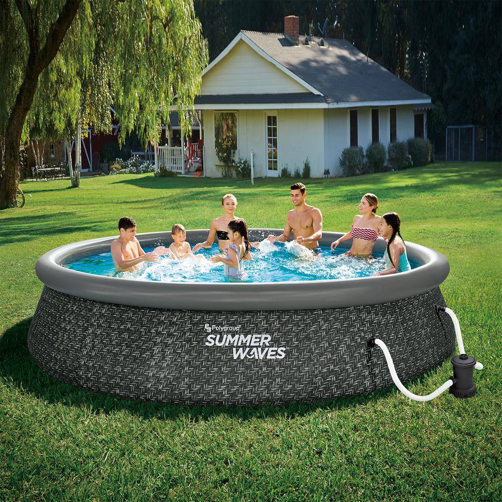 Summer Waves 14' Dark Wicker Round Above Ground Pool with Pump