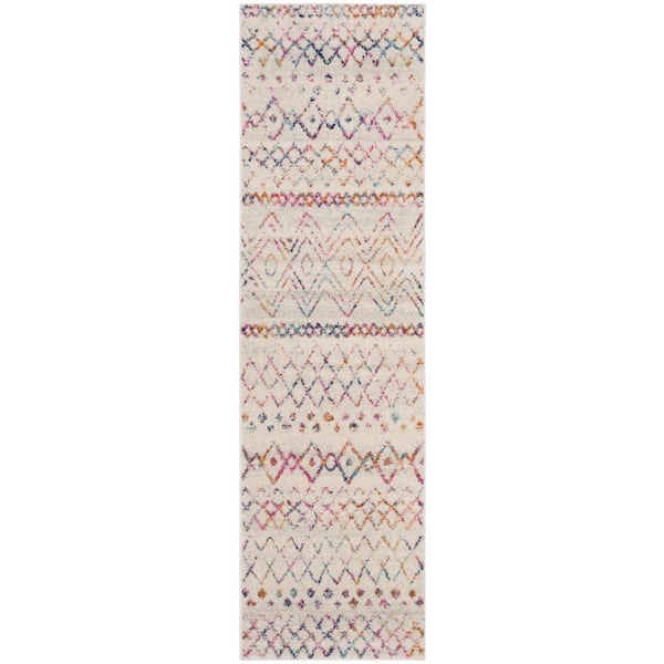 SAFAVIEH Madison Ivory/Fuchsia 2 ft. x 10 ft. Geometric Runner Rug