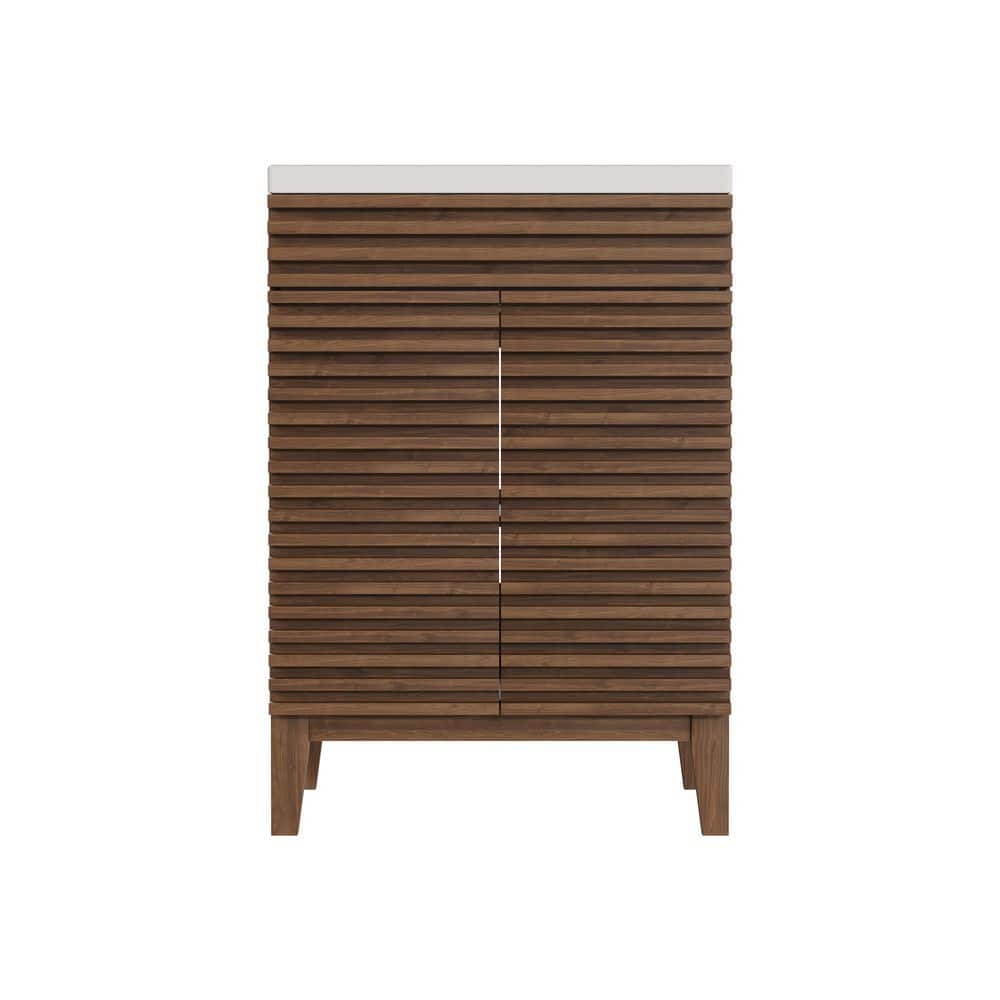 24" Walnut Freestanding Bathroom Vanity with Ceramic Sink