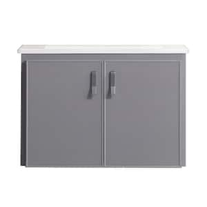 24 in. W x 18 in. D x 15 in. H Stylish Aluminum Wall Mounted Bathroom Vanity in Grey with White Ceramic Sink Top