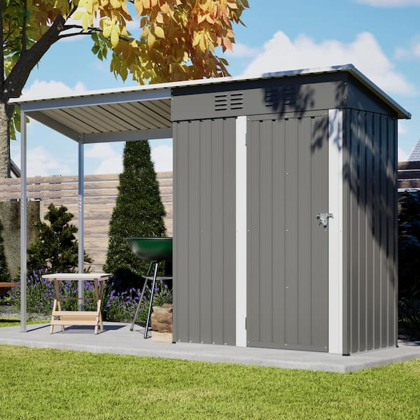 5x3 ft Galvanized Steel Shed and Gazebo Combo – Lean-To Outdoor Storage with Pergola, Gray, Coverage Area-13 sq.ft