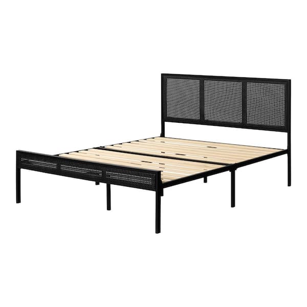 South Shore Hoya Metal Platform Bed With Natural Cane, Pure Black 14591 ...