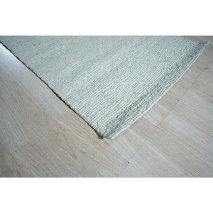 Ivory 3 ft. x 12 ft. Hand-Knotted Wool Contemporary Modern Wool Flat Area Rug