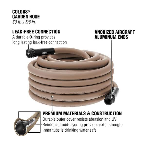 Colors Series 5/8 in. x 50 ft. 3/4 in. 11-1/2 GHT Fittings Garden Hose with Standard Grip in Brown Mulch