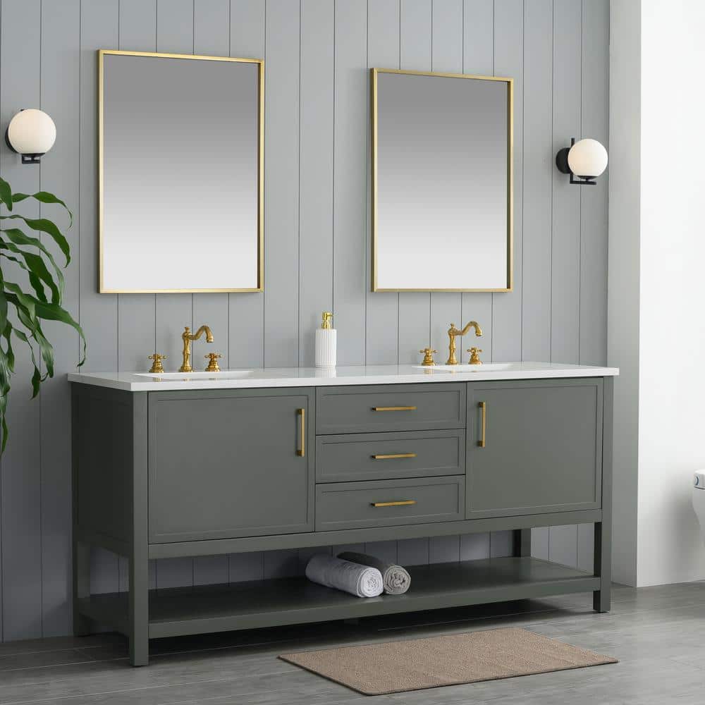 Arlo 72 in W x 22 in D x 34 in H Bath Vanity in Vintage Green with Engineered Stone Top in Ariston White with White Sink price history on PriceWatchPro