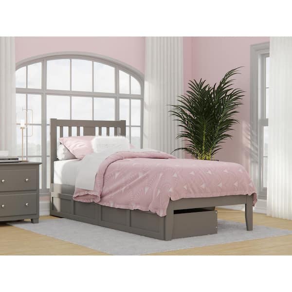 AFI Tahoe Grey Twin Extra Long Solid Wood Storage Platform Bed with USB Turbo Charger and 2 Extra Long Drawers