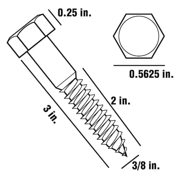 Everbilt - 3/8 in. x 3 in. Hex Galvanized Lag Screw (25-Pack)