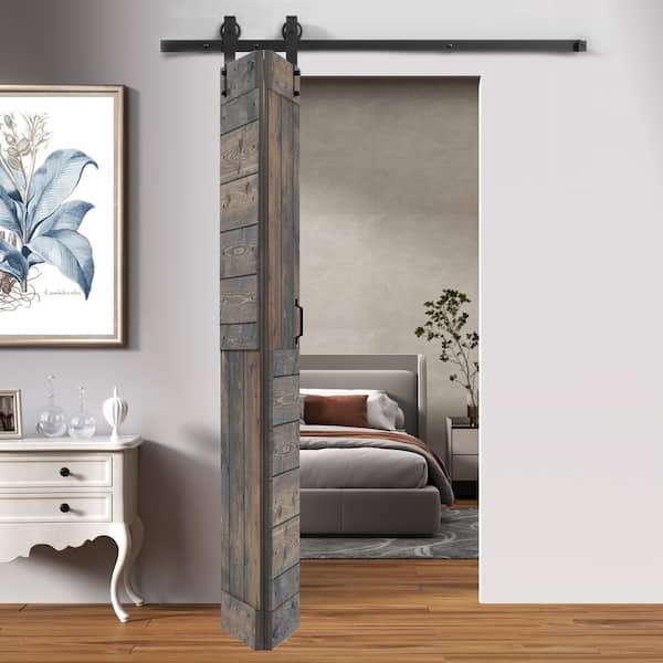 ISLIFE S Style 42 in. x 84 in. (21 in. x 84 in. x 2-Panels) Smoky Gray Solid Core Wood Bi-Fold Barn Door Hardware Kit Needed