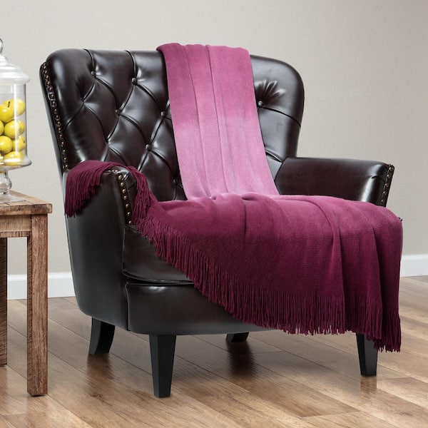 CHANASYA Gradient Wine Ombre Acrylic Throw Blanket with Tassels, 50 x 65 in.