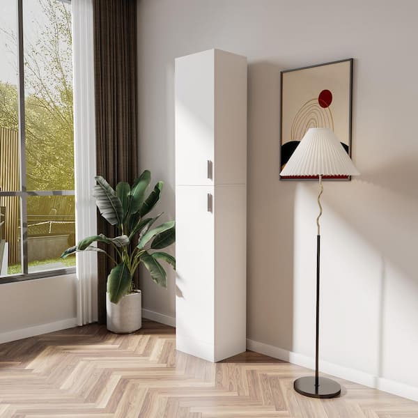 13.78 in. W x 11.5 in. D x 74.8 in. H Bathroom White Linen Cabinet