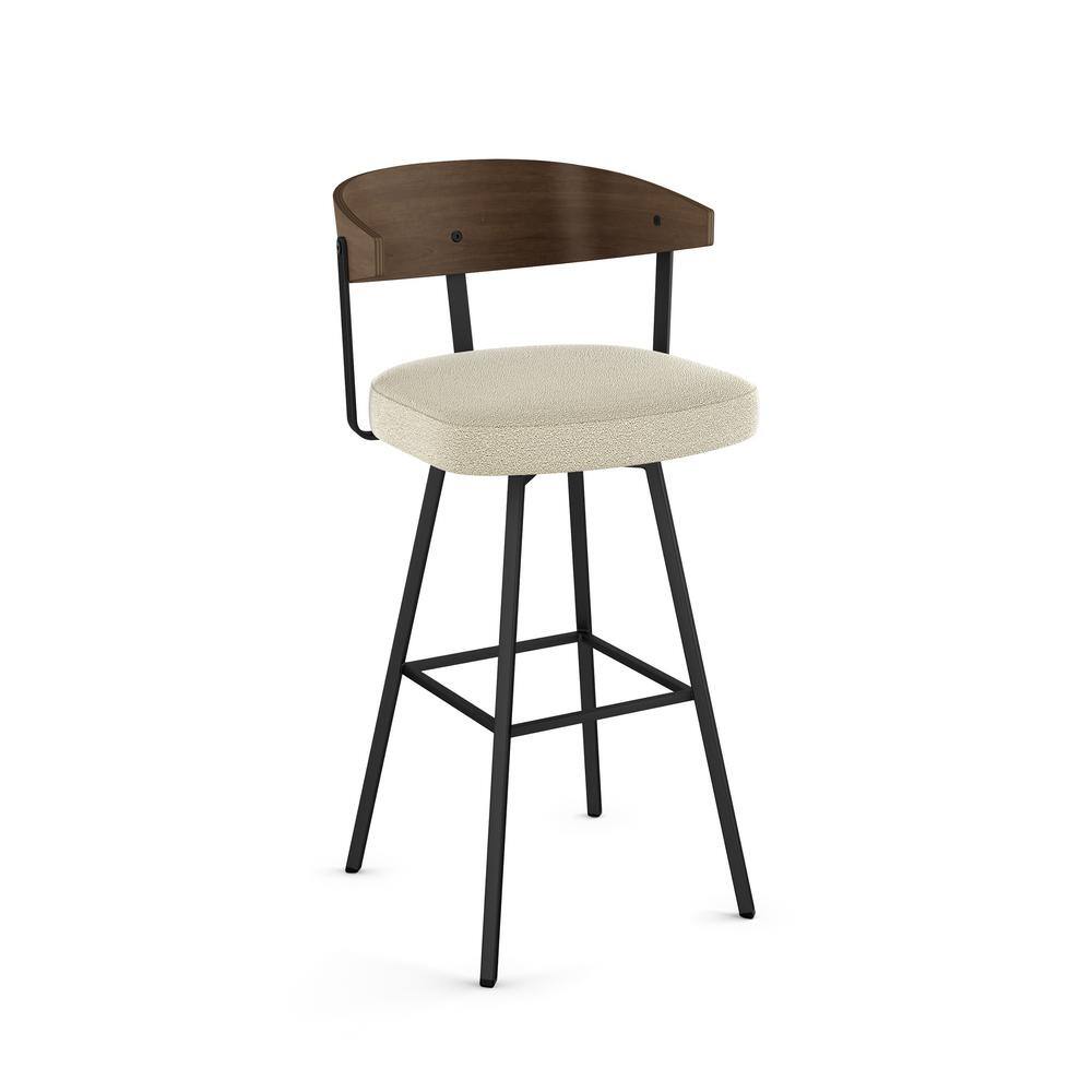 Cream Bouclé Swivel Counter Stool with Wooden Back