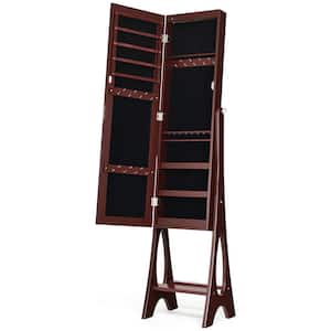 LED Brown Cabinet Jewelry Armoire 13.5in x 14.5in x 61in