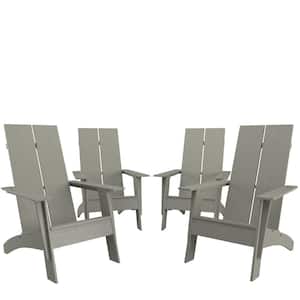 Highbacked Faux Wood Resin Outdoor Lounge Chair in Gray (Set of 4)