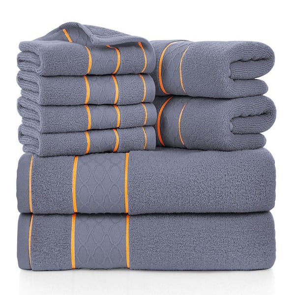 8-Piece Light Grey Cotton Bath Towel Set, Hotel Quality Bathroom Towels Set