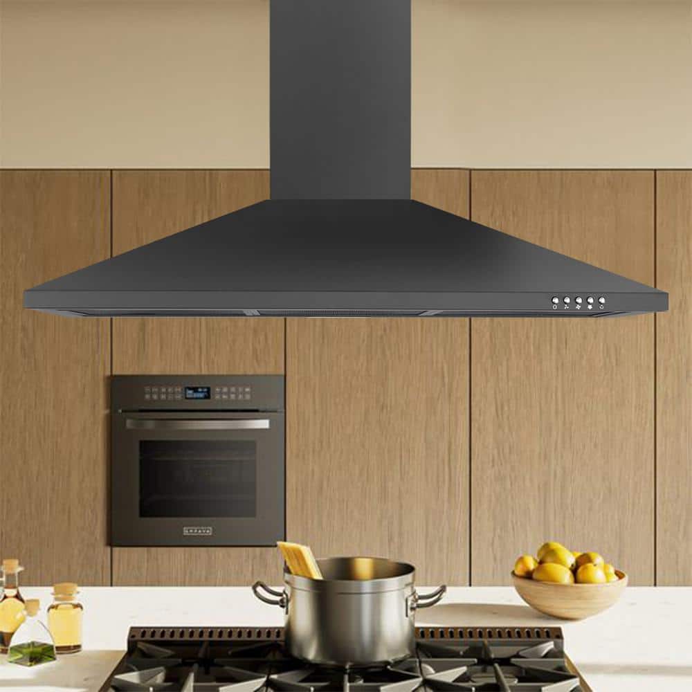 36-Inch Black Stainless Steel Under Cabinet Range Hood with LED Light