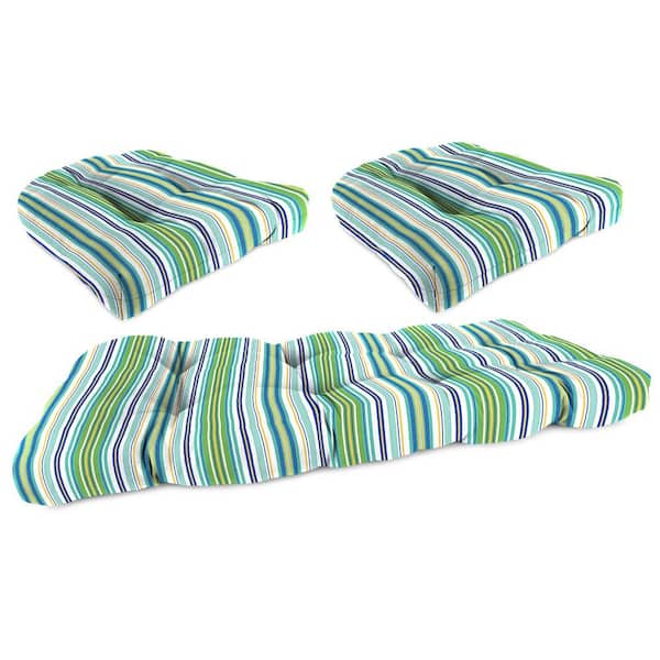 Jordan Manufacturing 44 in. L x 18 in. W x 4 in. T Clique Fresco Outdoor Rectangular Wicker Cushion Set with 1 Bench and 2 Seat Cushions