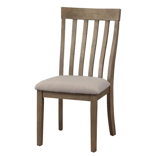 Benjara Brown and Gray Fabric Side Chair with Vertical Slatted Curved and Fabric Seat (Set of 2)