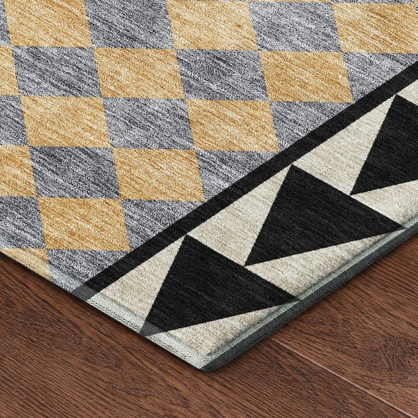 Mayfield Premium Machine Washable Abstract AMF2522 Black 2 ft. x 7 ft. Runner Rug